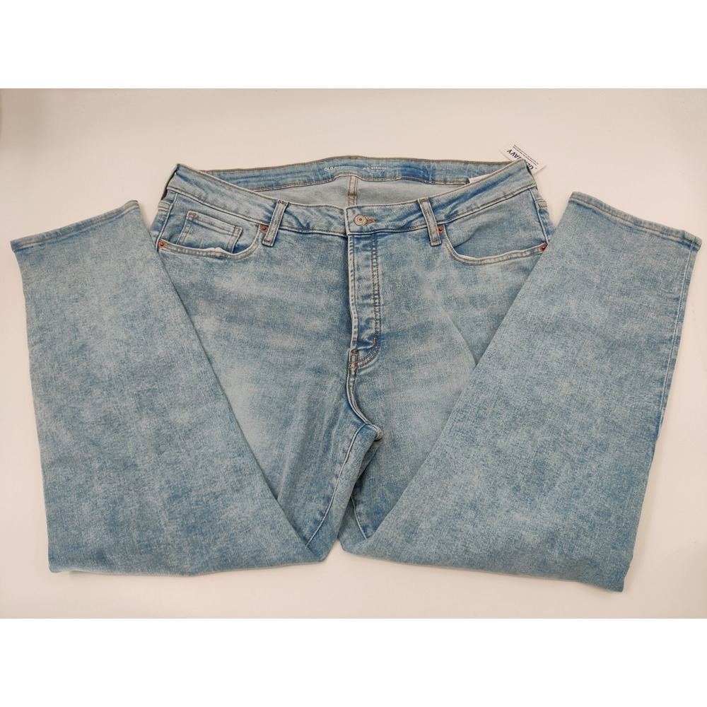 Old Navy High Rise O G Straight Jeans Light Wash Distressed Button Fly Sz 18 NWT